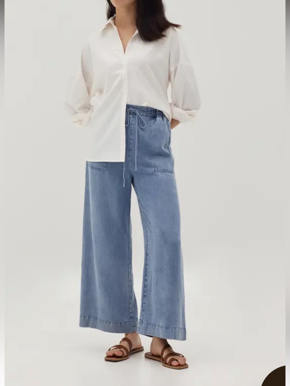 Chambray wide leg pocket pants